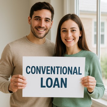 Couple discussing conventional loan options with a lender