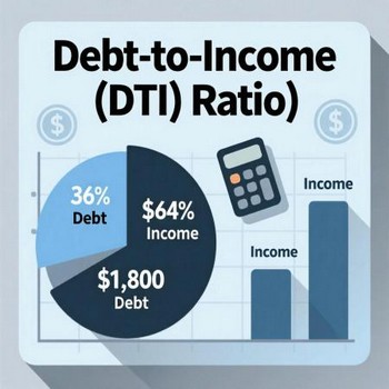 Infographic depicting debt to income ratio, highlighting its role in financial health and loan eligibility.  