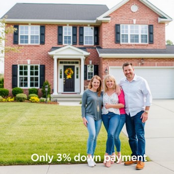 Image with bold text stating "Only 3% down payment," highlighting a budget-friendly mortgage option.  