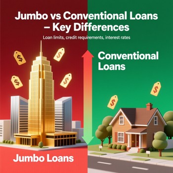 Infographic illustrating the differences between jumbo loans and conventional loans.