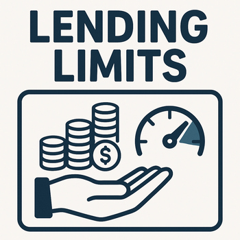 A hand holds a stack of coins next to the text "lending limits," symbolizing financial constraints.  